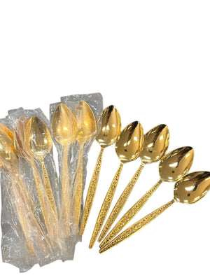 Gold Plate Stainless Serving Spoons 6 Pcs