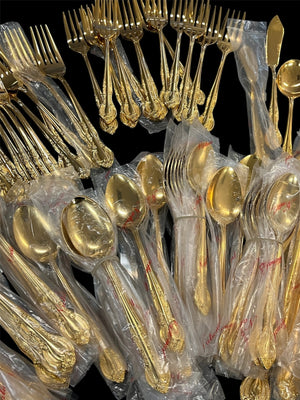 Rexford National Stainless Gold Plate Flatware 99 Pcs