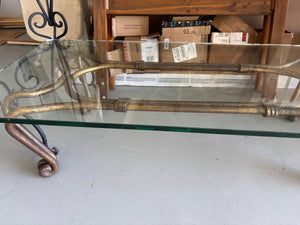 Contemporary Faux Bamboo Brass & Glass Coffee Table – 48" x 30"
