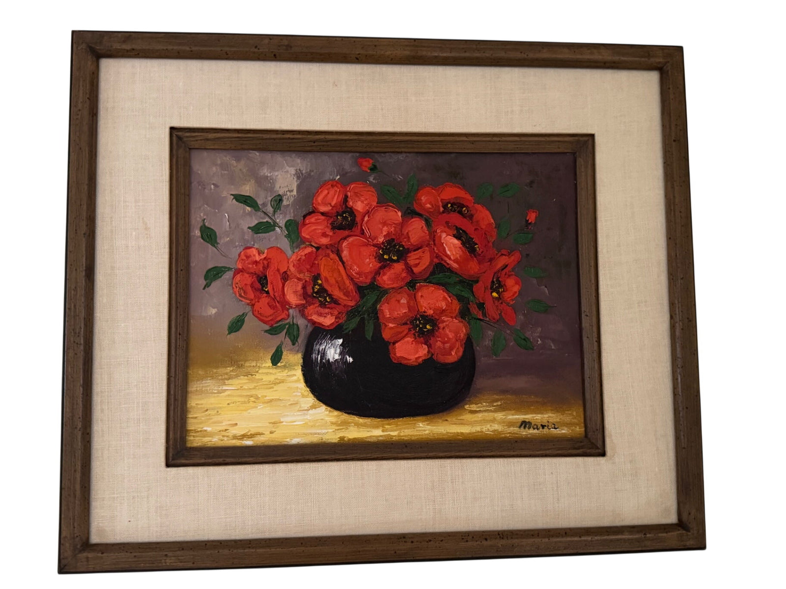 Red Poppies Still Life Oil on Canvas "Maria" 15”x18”x2”