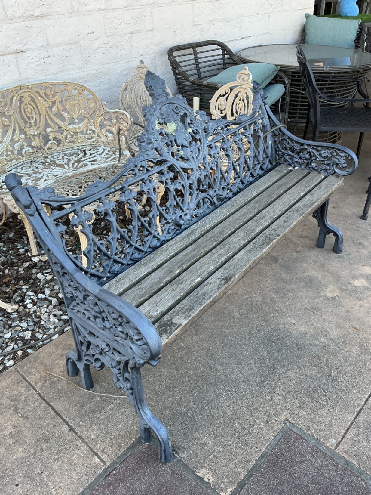 Victorian Cast Iron Garden Bench 55" W.