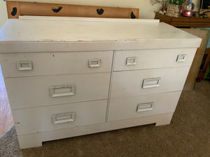 Vintage Dresser with attached mirror on top Dresser 51.5x19.5x32.5. Original Mirror braces to back and attaches on top is 46x30