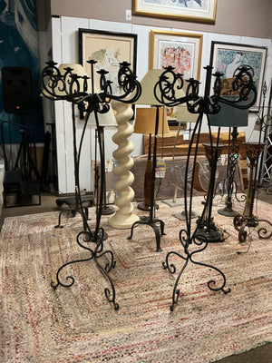 Pair of Black Wrought Iron Floor Candelabras – 72" Tall
