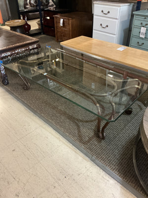 Contemporary Faux Bamboo Brass & Glass Coffee Table – 48" x 30"