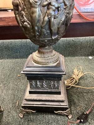 Pair of Neoclassical Figural Brass Urn Table Lamps – 24" H