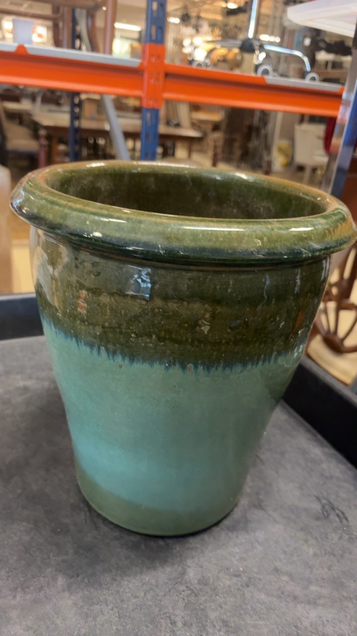 Two-Tone Green Glazed Ceramic Planter – 12