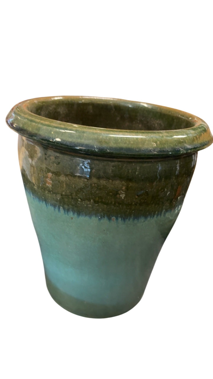 Two-Tone Green Glazed Ceramic Planter – 12
