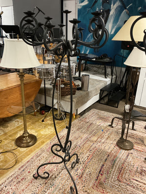 Pair of Black Wrought Iron Floor Candelabras – 72" Tall