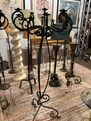 Pair of Black Wrought Iron Floor Candelabras – 72" Tall