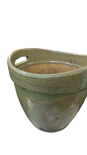 Green Glazed Ceramic Handled Planter – 13”