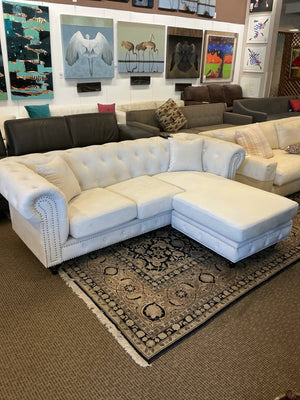 Cream Velvet Sectional Sofa (93x65”)