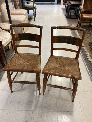 Vintage L. Hitchcock Stenciled Harvest Rush Seat Chairs (pair)