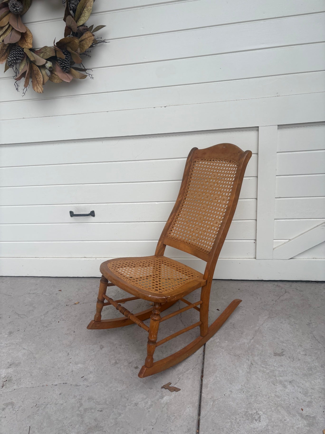 Antique Pine Cane Nursing Chair 36H x 17W x 29L