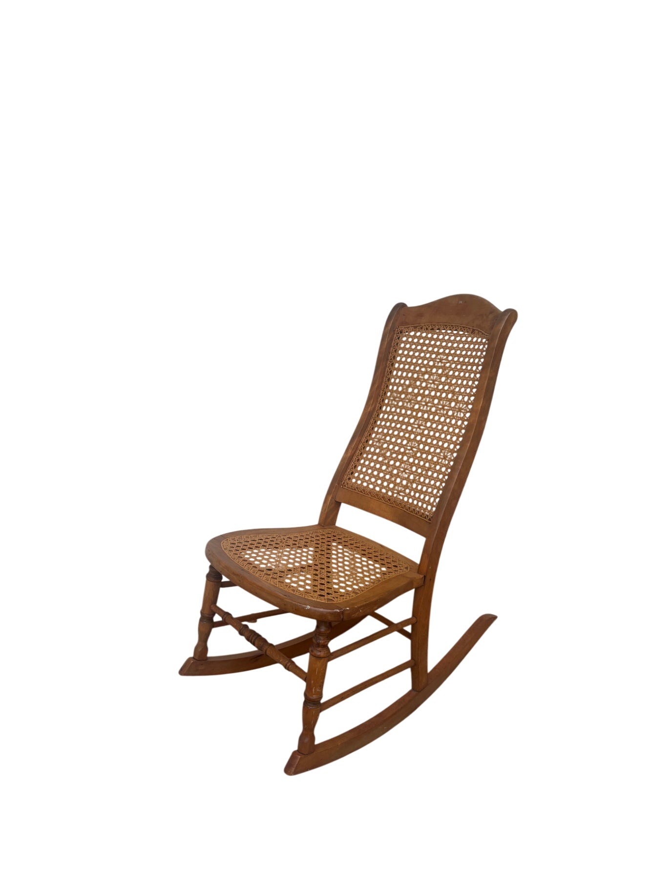 Antique Pine Cane Nursing Chair 36H x 17W x 29L