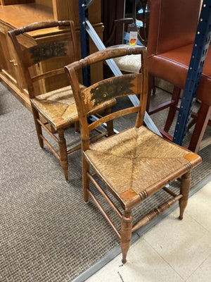 Vintage L. Hitchcock Stenciled Harvest Rush Seat Chairs (pair)