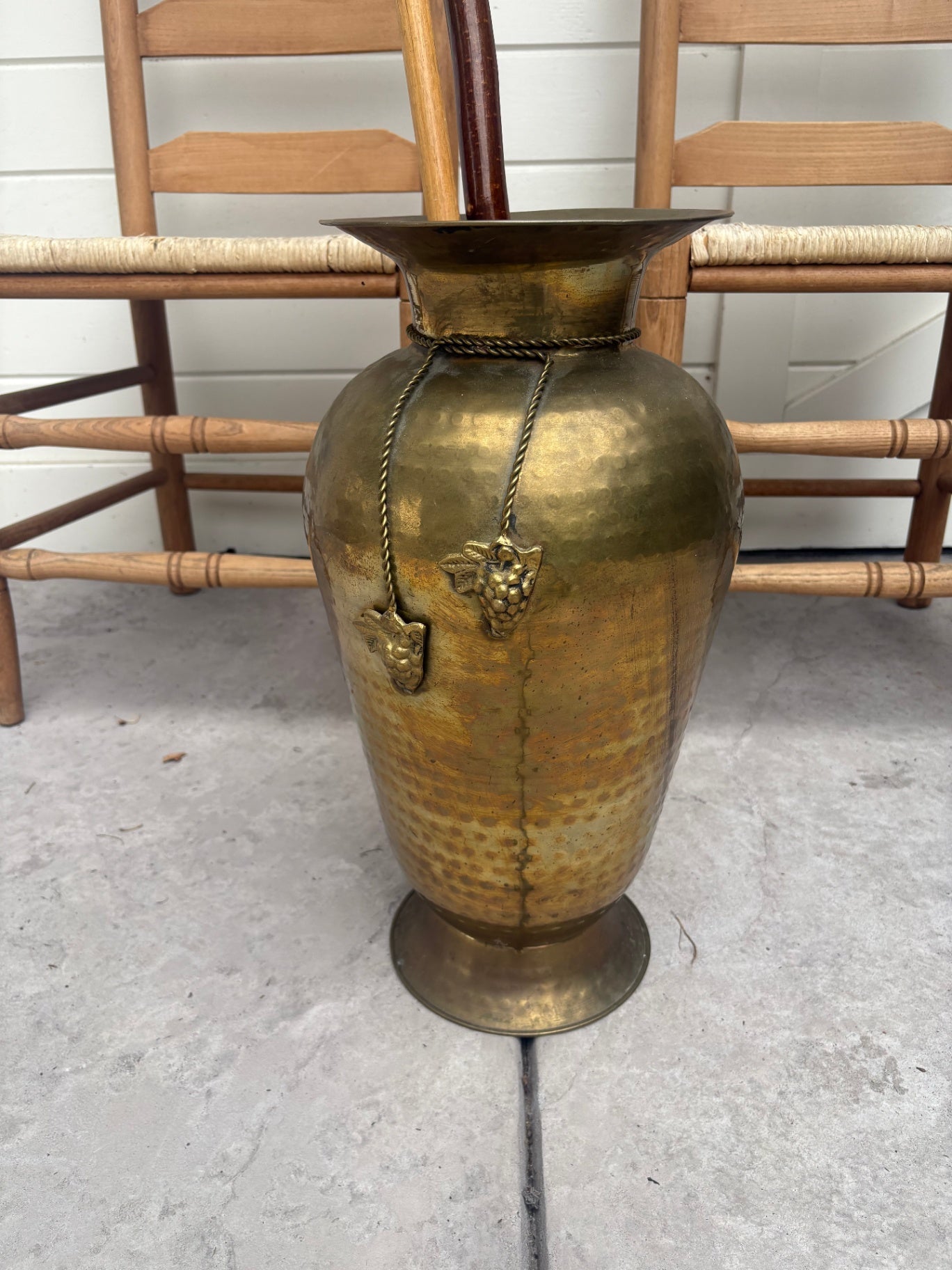 Vintage Hammered Brass Floor Vase 19"H