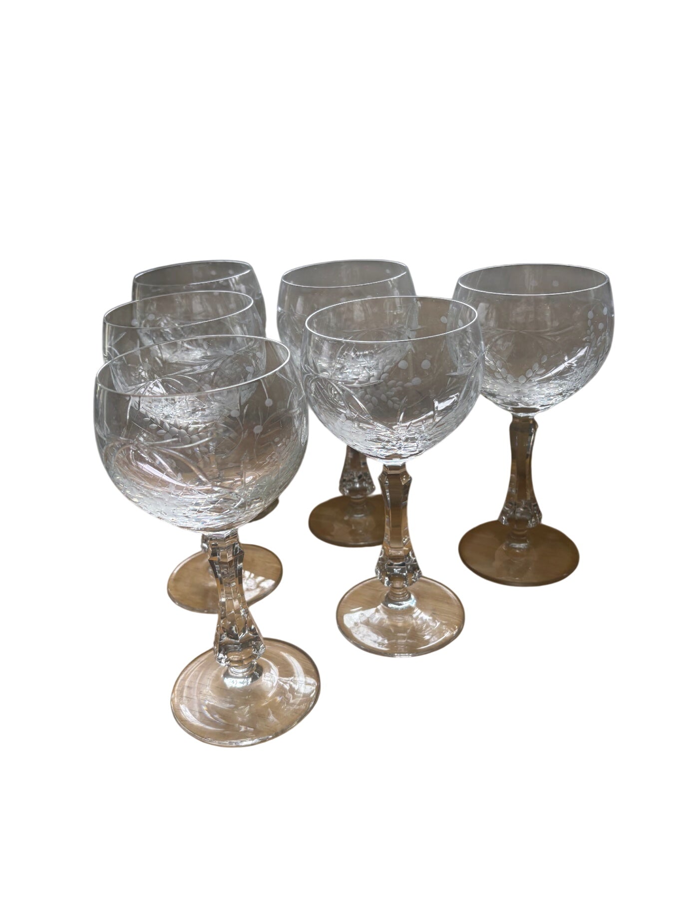 Josair Theresia Crystal Vintage Etched Wine Glasses (6) 7.5" H
