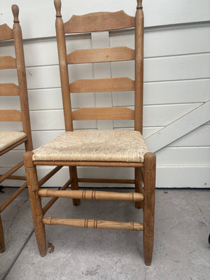 2 Ladder-back chairs with rush seats 43H x 17.5W