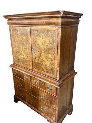 Antique Dutch Walnut Burlwood Document Cabinet With Key 42x20x65