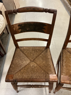 Vintage L. Hitchcock Stenciled Harvest Rush Seat Chairs (pair)