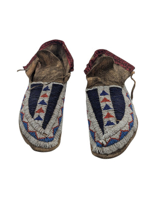 Blue & White Lakota Sioux *Beaded Moccasins* 1919 Rosebud Reservation Deer Hide