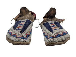 Blue & White Lakota Sioux *Beaded Moccasins* 1919 Rosebud Reservation Deer Hide