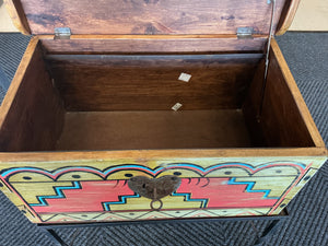 Southwestern Painted Blanket Chest on Caster Metal Stand