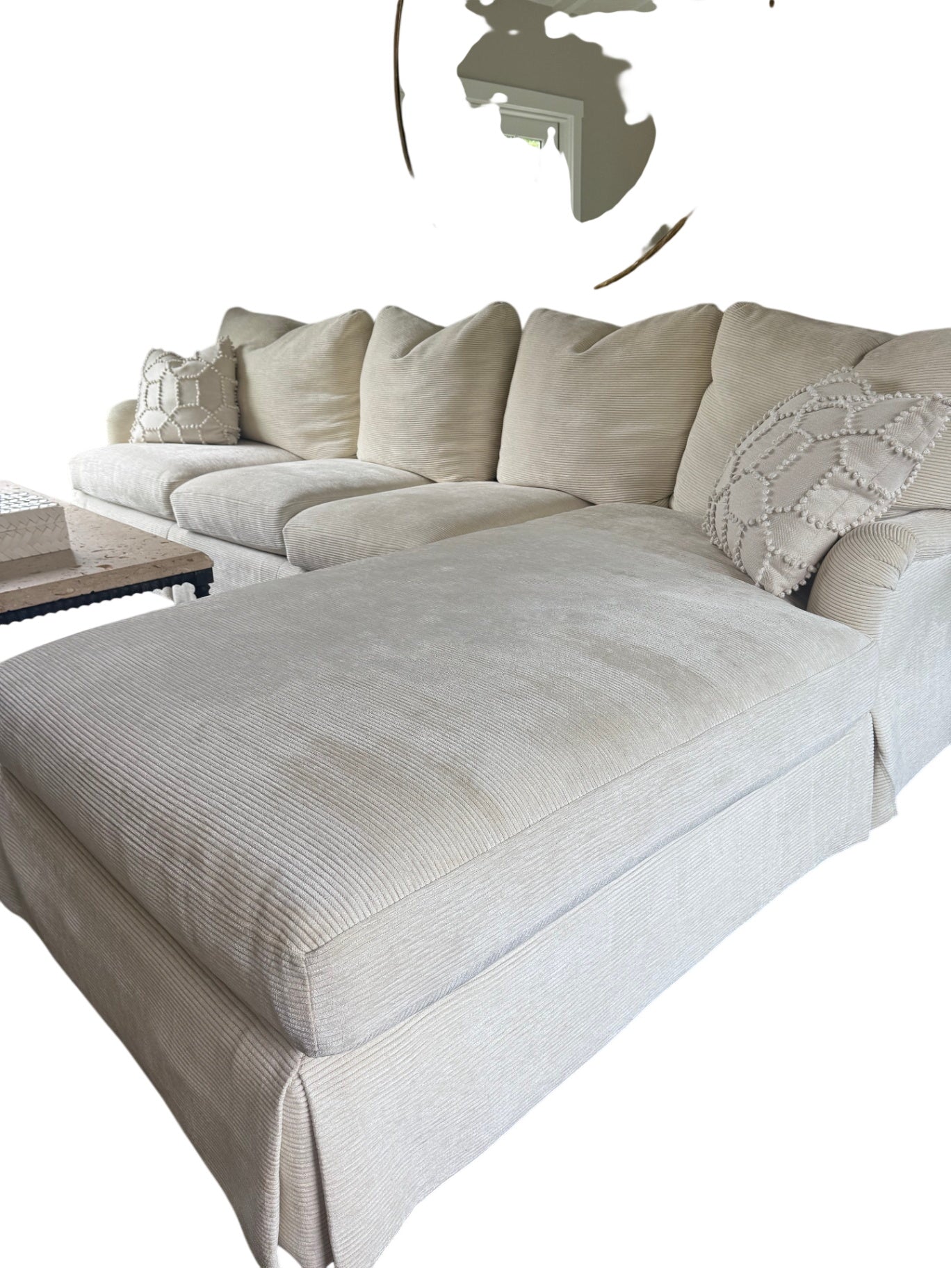 Elizabeth Dow Fabrics Custom Sectional Sofa With Chaise 42' D x 10.5 L  with 84" chaise