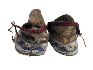 Blue & White Lakota Sioux *Beaded Moccasins* 1919 Rosebud Reservation Deer Hide