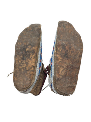 Blue & White Lakota Sioux *Beaded Moccasins* 1919 Rosebud Reservation Deer Hide