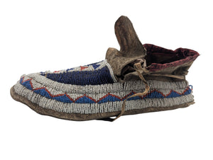 Blue & White Lakota Sioux *Beaded Moccasins* 1919 Rosebud Reservation Deer Hide