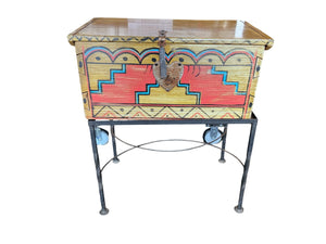 Southwestern Painted Blanket Chest on Caster Metal Stand
