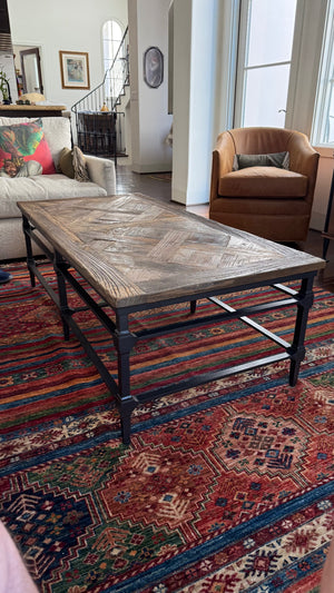 rustic wood and iron coffee table 54x26x17
