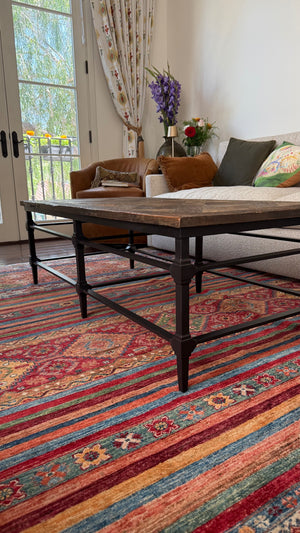 rustic wood and iron coffee table 54x26x17