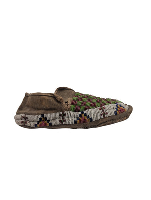 Green Checkered Lakota Sioux *Beaded Moccasins* 1919 Rosebud Reservation Deer Hide