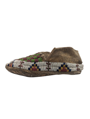 Green Checkered Lakota Sioux *Beaded Moccasins* 1919 Rosebud Reservation Deer Hide