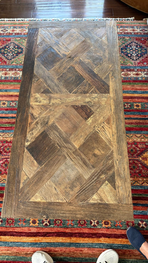 rustic wood and iron coffee table 54x26x17