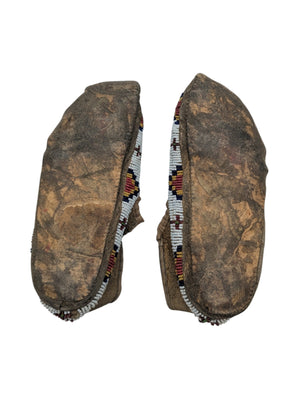 Green Checkered Lakota Sioux *Beaded Moccasins* 1919 Rosebud Reservation Deer Hide