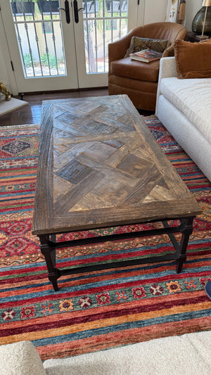 rustic wood and iron coffee table 54x26x17