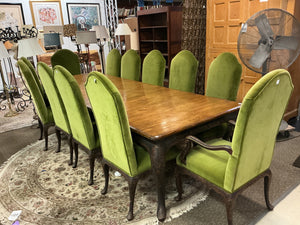 Pine Custom Chinoiserie 12 Seat Dining Table + 12 Scalamandre Chairs