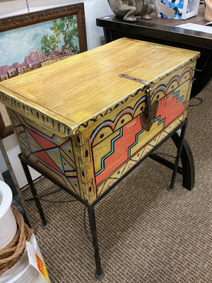 Southwestern Painted Blanket Chest on Caster Metal Stand