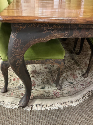 Pine Custom Chinoiserie 12 Seat Dining Table + 12 Scalamandre Chairs