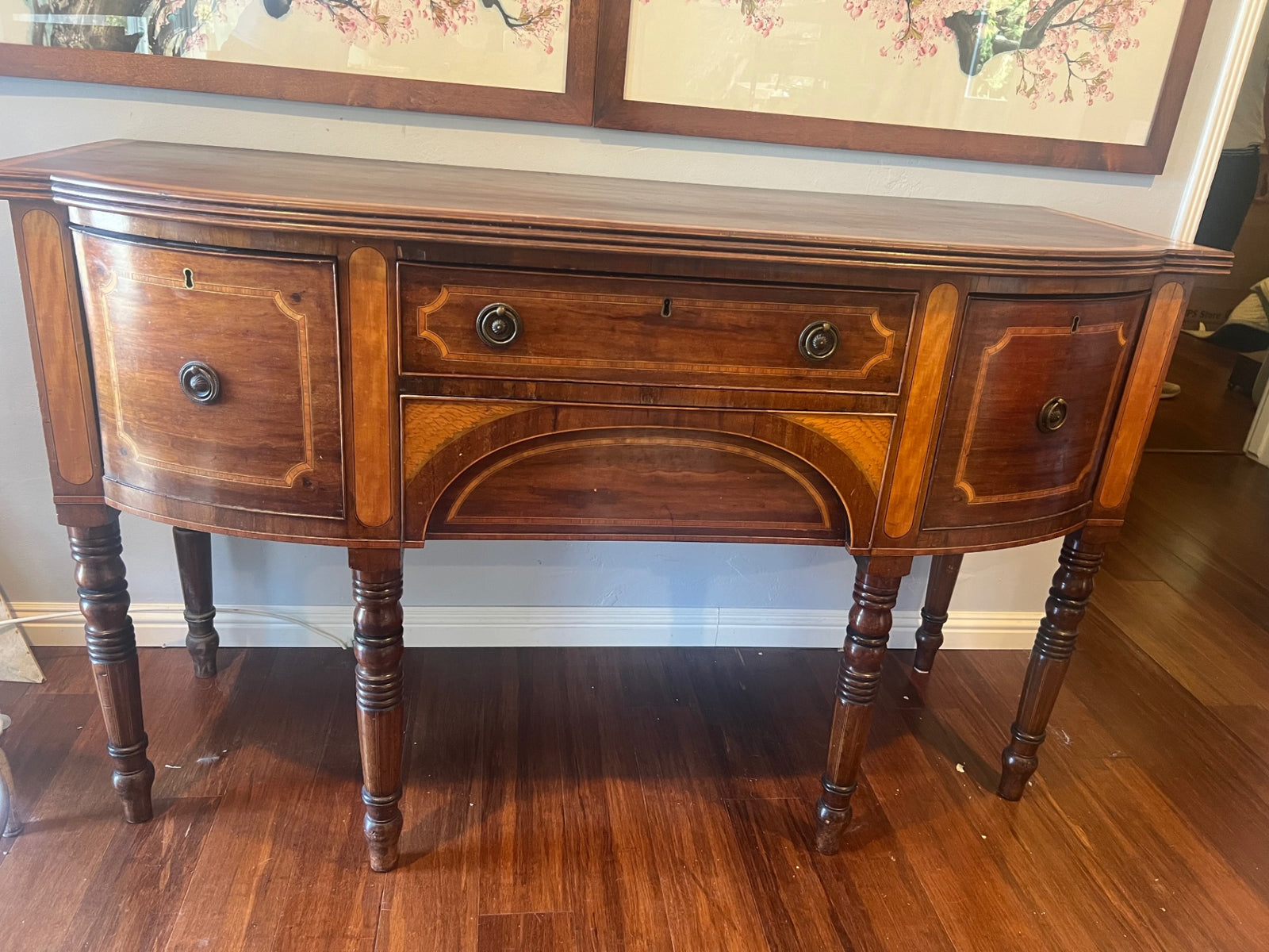 1940's  Sideboard With Serpentine Satinwood Inlay,  36.5" H x 60" w x 23"D
