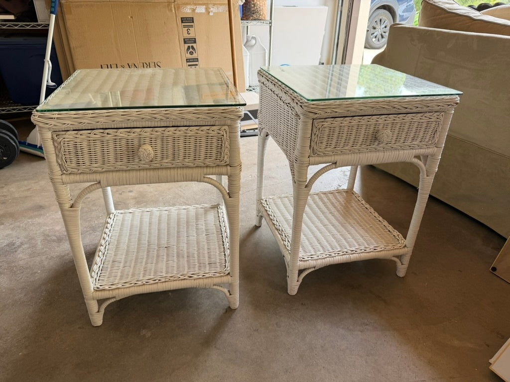 White Wicker Side Tables (pair)17 x 17 x 25