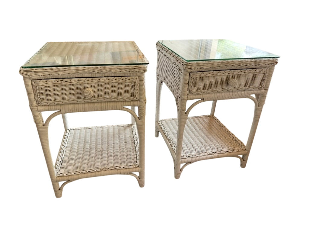 White Wicker Side Tables (pair)17 x 17 x 25