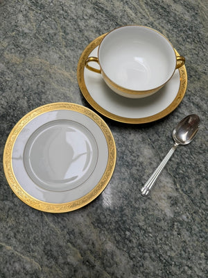 Vintage Raynaud Limoges Ceralene Double Dorure 29 Piece Dinnerware Set