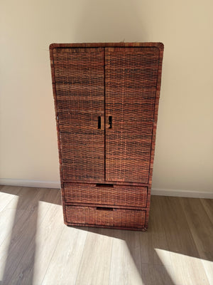Mid-Century 1970 Woven Rattan Armoire 60 x 18 x 32