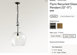 Pottery Barn - Flynn Glass Pendant IN BOX!