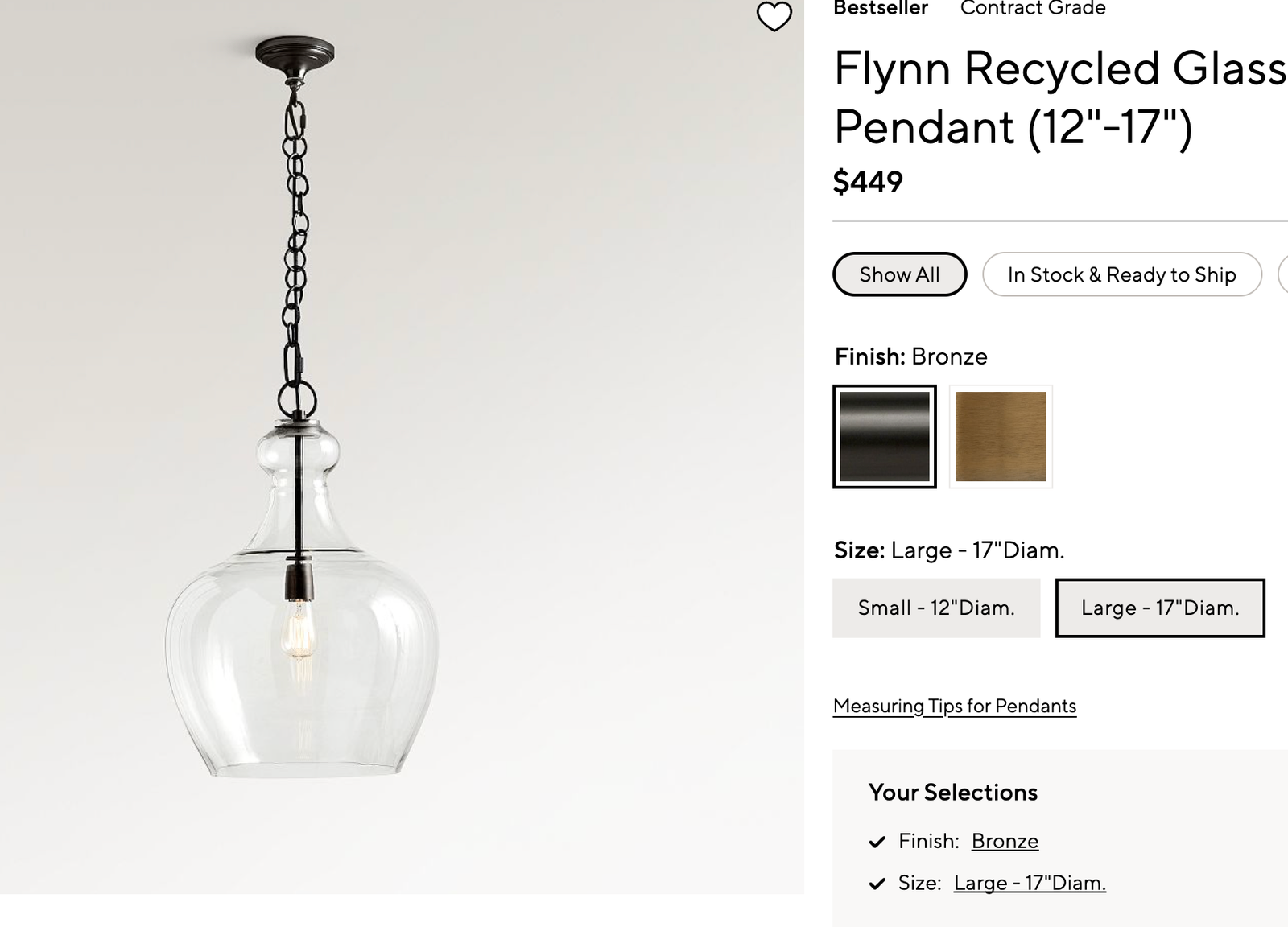 Pottery Barn - Flynn Glass Pendant IN BOX! 17x24x72