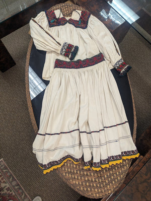 Traditional Embroidered Romanian Linen Folk Dance Outfit Set Medium